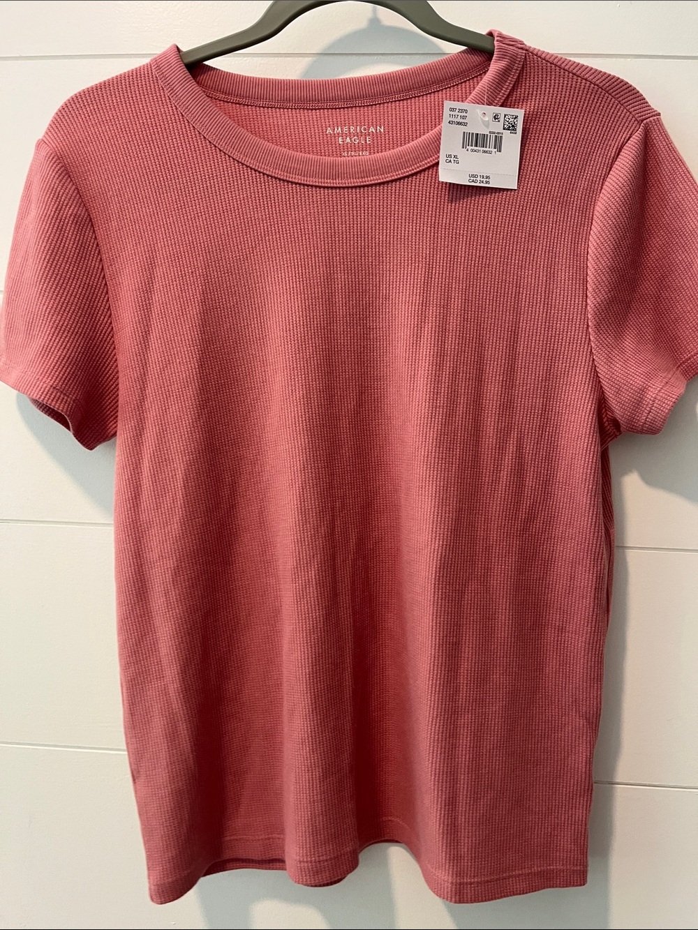 American Eagle Outfitters Women's Ribbed Short Sleeve Tee - Rose